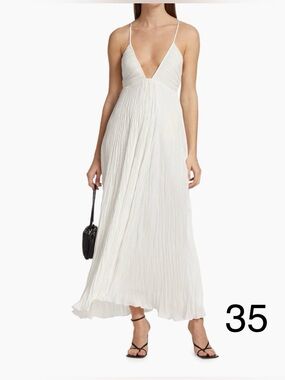 A.L.C. White Plunging V-Neck Pleated Maxi Dress